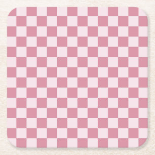 Dusty rose checkerboard pattern square paper coaster