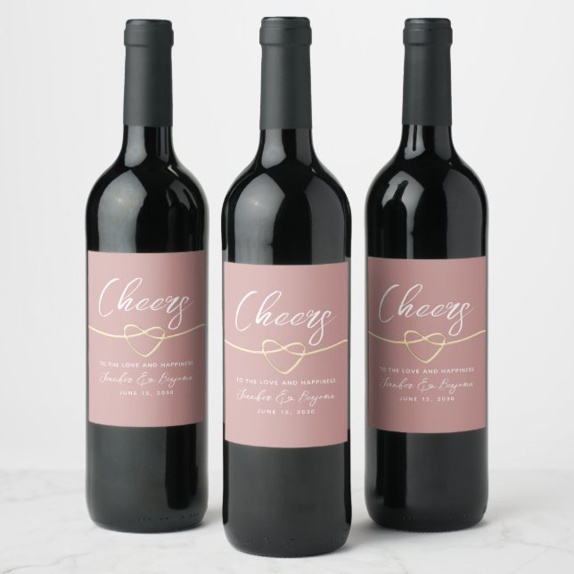 Dusty Rose Cheers Wedding Wine Label (Bottles)