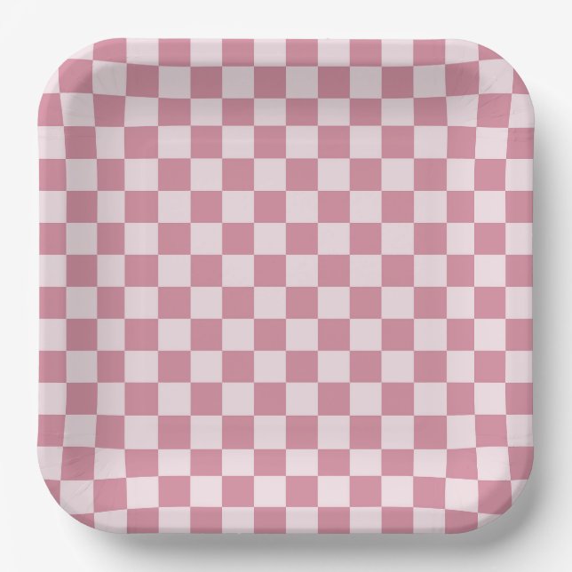 Dusty rose chequerboard pattern paper plate (Front)