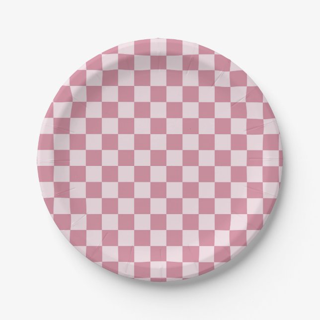 Dusty rose chequerboard pattern paper plate (Front)