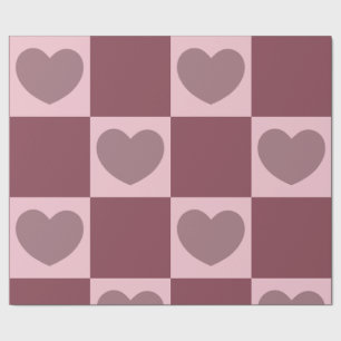 Dusty Rose Chequered Hearts Wrapping Paper