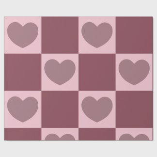 Dusty Rose Chequered Hearts Wrapping Paper