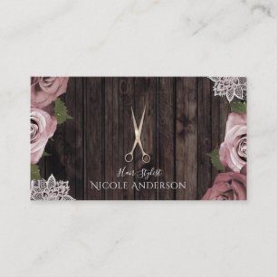 Dusty Rose Chic Salon Hair Stylist Pink Scissors Business Card