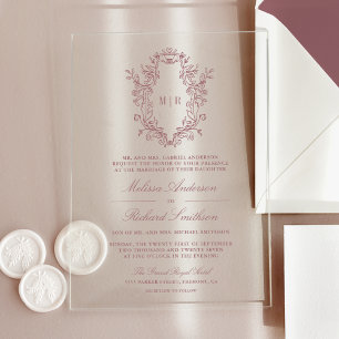 Dusty Rose Chinoiserie Crest Monogram Wedding Acrylic Invitations