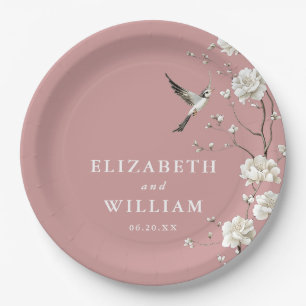 Dusty Rose Chinoiserie Floral Garden Wedding Paper Plate
