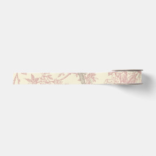 Dusty Rose Chinoiserie Peacock Aviary Floral Toile Grosgrain Ribbon