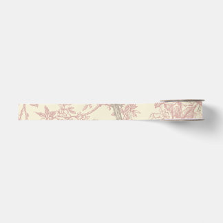 Dusty Rose Chinoiserie Peacock Aviary Floral Toile Grosgrain Ribbon
