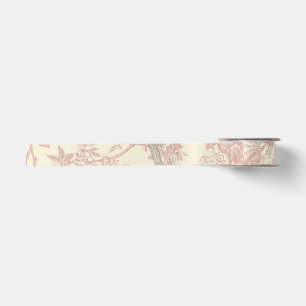 Dusty Rose Chinoiserie Peacock Aviary Floral Toile Satin Ribbon