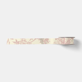 Dusty Rose Chinoiserie Peacock Aviary Floral Toile Satin Ribbon