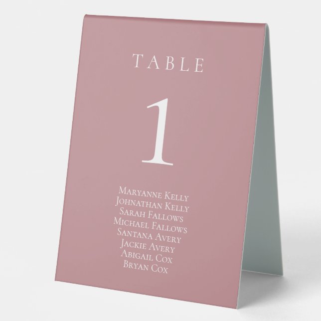 Dusty Rose Classic Table Number with Seating Chart (Front)