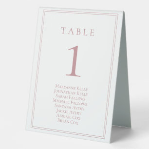 Dusty Rose Classic Table Number with Seating Chart