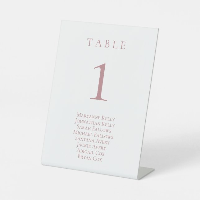Dusty Rose Classic Table Number with Seating Chart Pedestal Sign (Front)