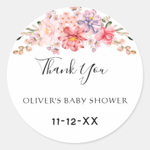Dusty Rose Colour Floral Baby Shower Thank You Cla Classic Round Sticker