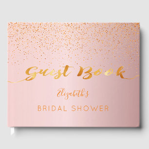 Dusty rose confetti script pink Bridal Shower Guest Book
