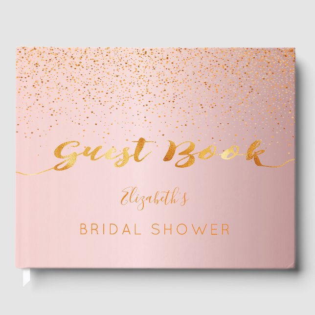 Dusty rose confetti script pink Bridal Shower Guest Book (Front)