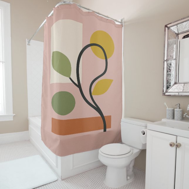 Dusty Rose Contemporary Geometric Shower Curtain (In Situ)