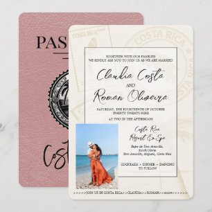 Dusty Rose Costa Rica Passport Wedding Invitation