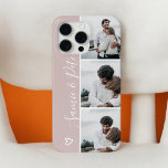 Dusty rose couple names 3 photos collage grid Case-Mate iPhone case<br><div class="desc">Modern dusty rose pink heart couples names 4 photos collage grid,  perfect gift for a couple or best friends.</div>