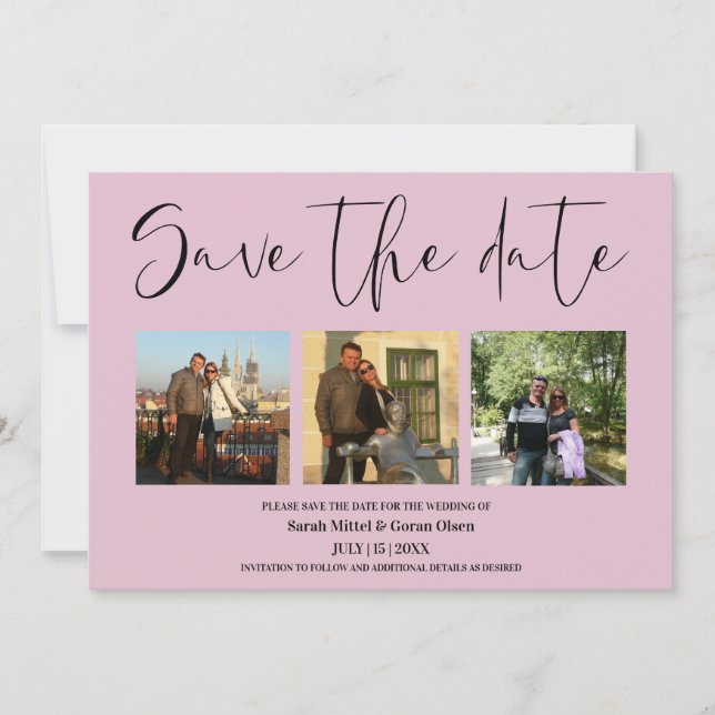 Dusty Rose Couple Photos Wedding Save the date  (Front)