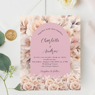 Dusty rose cream floral arch wedding invitation