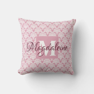 Dusty Rose Damask Pillow with Monogram & Name