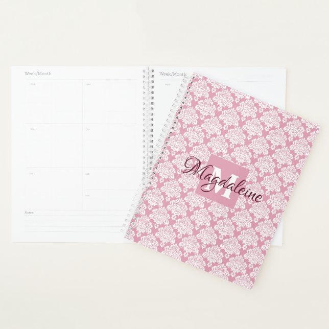 Dusty Rose Damask Planner with Monogram & Name (Display)