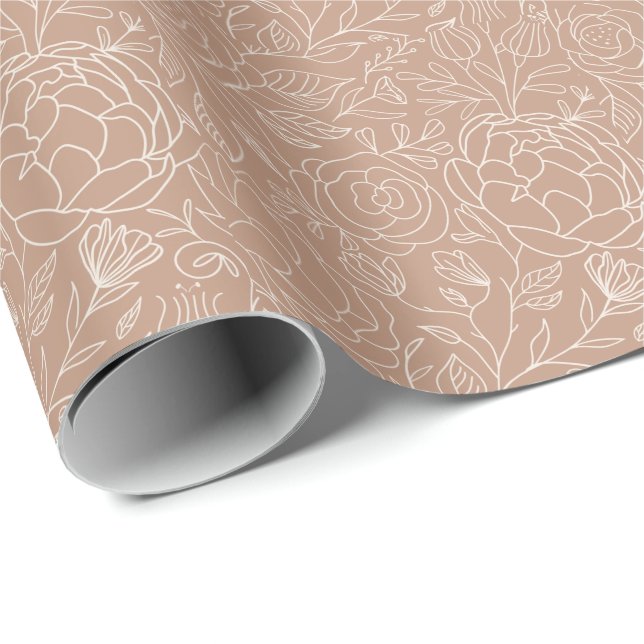 Dusty Rose Deep Pink  White Flowers Bridal Shower  Wrapping Paper (Roll Corner)