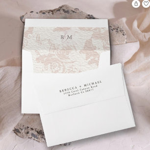 Dusty Rose Delicate Botanical Monogram Wedding Envelope