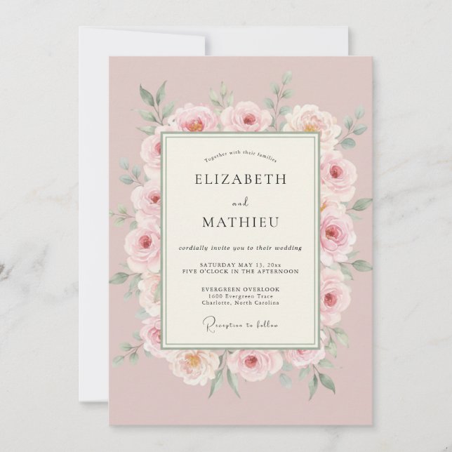 Dusty Rose Delicate Botanical Wedding Invitation (Front)