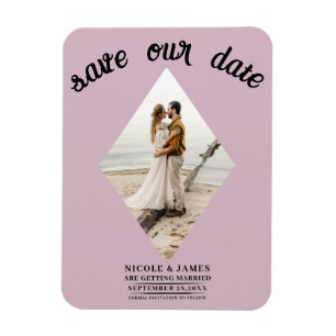 Dusty Rose Diamond Photo Wedding Save the Date Magnet