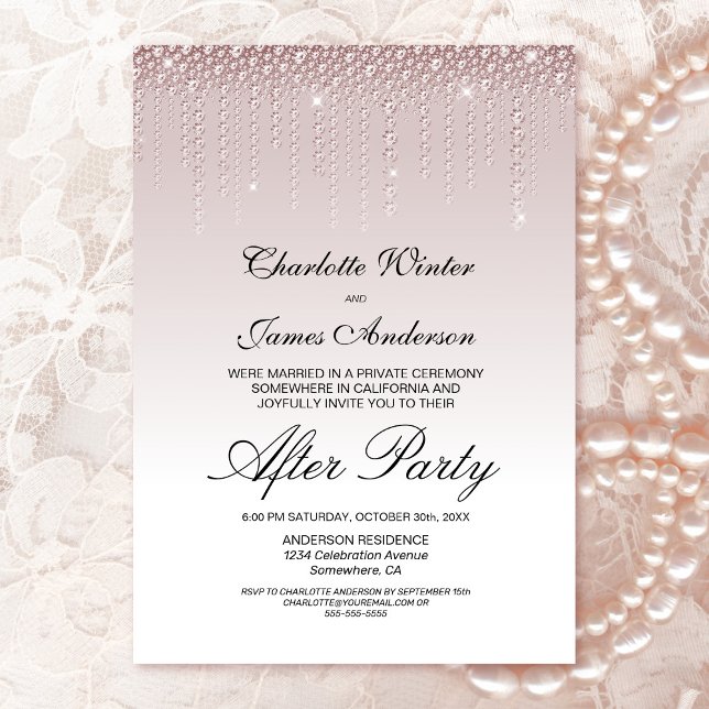 Dusty Rose Diamonds Wedding After Party Invitation (Creator Uploaded)