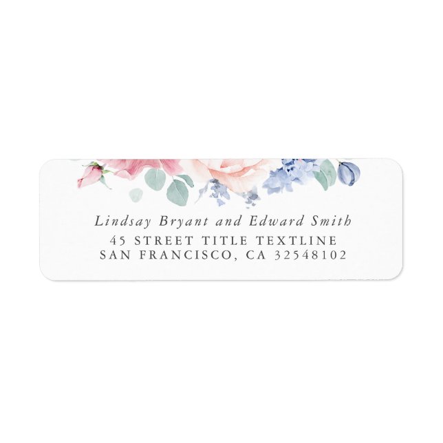Dusty Rose Dusty Blue Floral Wedding Label (Front)
