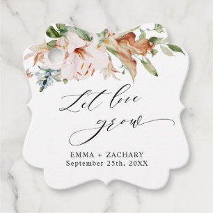 Dusty Rose Earthy Blooms, Let Love Grow, Wedding Favour Tags