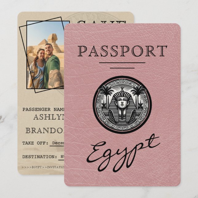 Dusty Rose Egypt Passport Wedding Save the Date (Front/Back)
