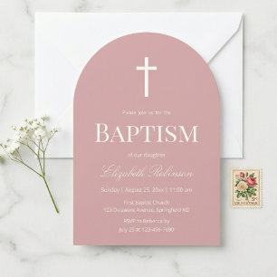 Dusty Rose Elegant Baptism Arch  Invitation