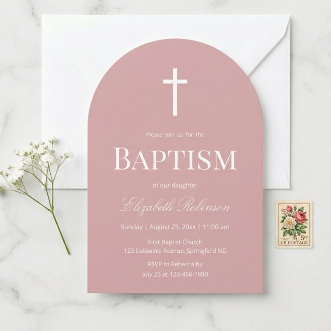 Dusty Rose Elegant Baptism Arch  Invitation (Creator Uploaded)