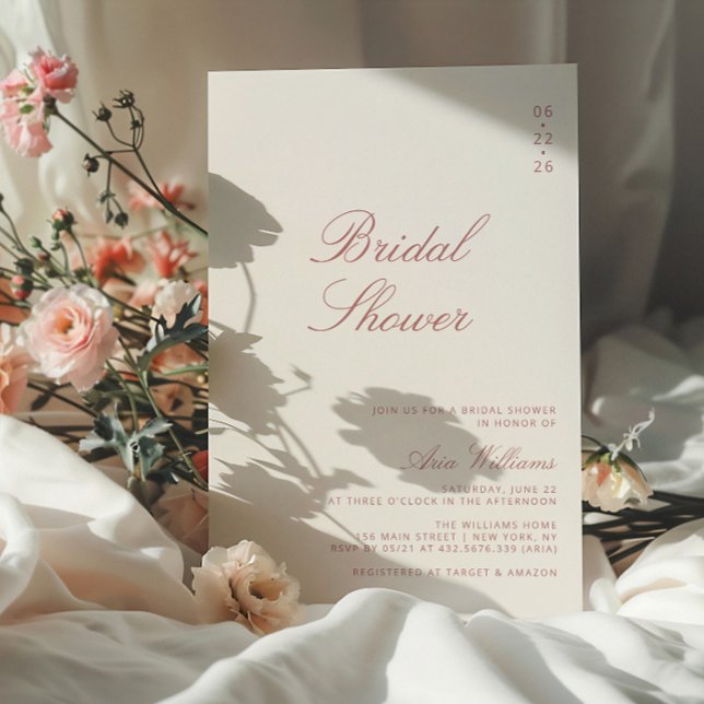 Dusty Rose Elegant Calligraphy Bridal Shower Invitation (Creator Uploaded)