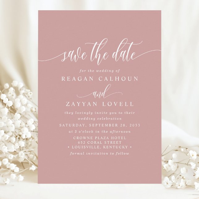 Dusty Rose Elegant Calligraphy Save The Date (Creator Uploaded)