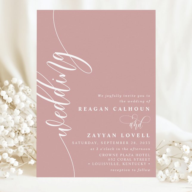 Dusty Rose Elegant Calligraphy Script Wedding Invitation (Creator Uploaded)