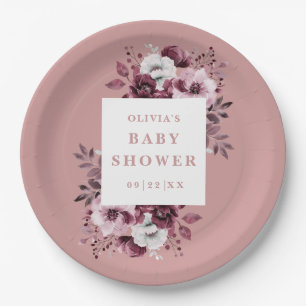 Dusty Rose Elegant Country Floral Baby Shower Paper Plate