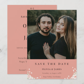 Dusty Rose Elegant Cute Photo Whispered Petals  Save The Date