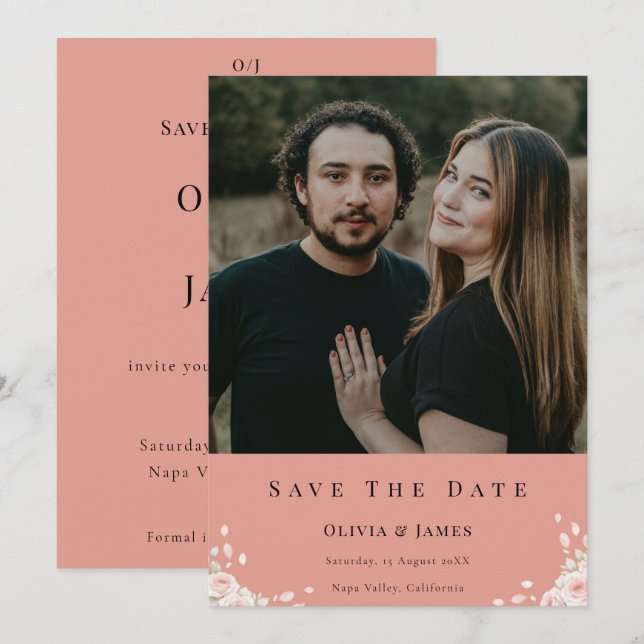 Dusty Rose Elegant Cute Photo Whispered Petals  Save The Date (Front/Back)