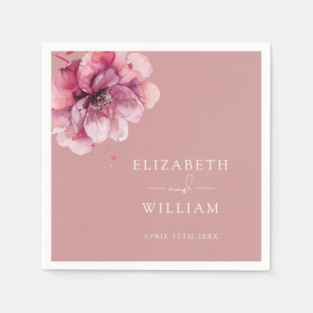 Dusty Rose Elegant Floral Botanical Wedding Napkin (Front)