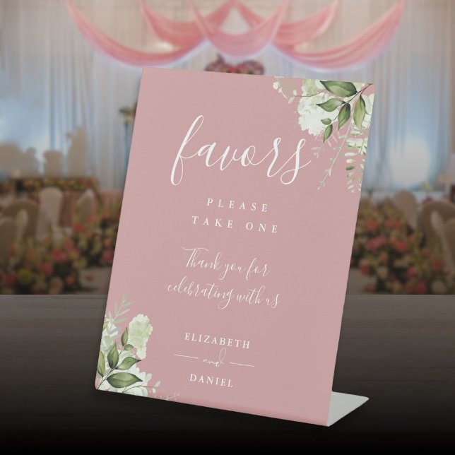 Dusty Rose Elegant Floral Greenery Favors  Pedestal Sign (Dusty Rose Elegant Floral Greenery Favors Pedestal Sign)