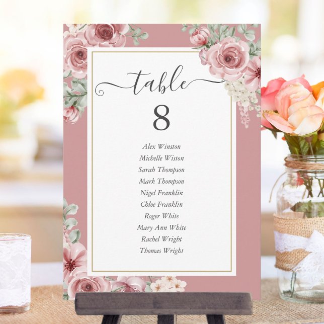 Dusty Rose Elegant Floral Table Number (Dusty Rose Elegant Floral Table Number)