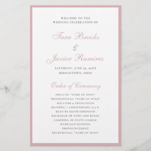 Dusty Rose Elegant Formal Budget Wedding Program Flyer