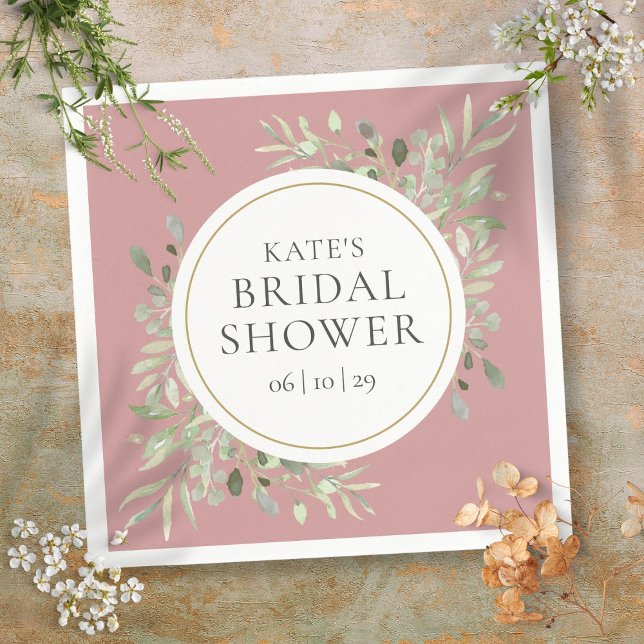 Dusty Rose Elegant Gold Greenery Bridal Shower Napkin (Dusty Rose Elegant Gold Greenery Bridal Shower Napkins)