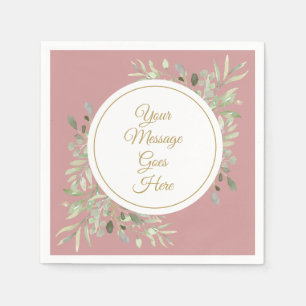 Dusty Rose Elegant Gold Script Greenery Napkin