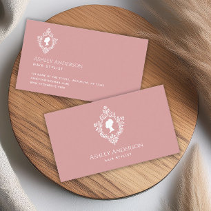 Dusty Rose Elegant Lady in Vintage Crest Pink Business Card