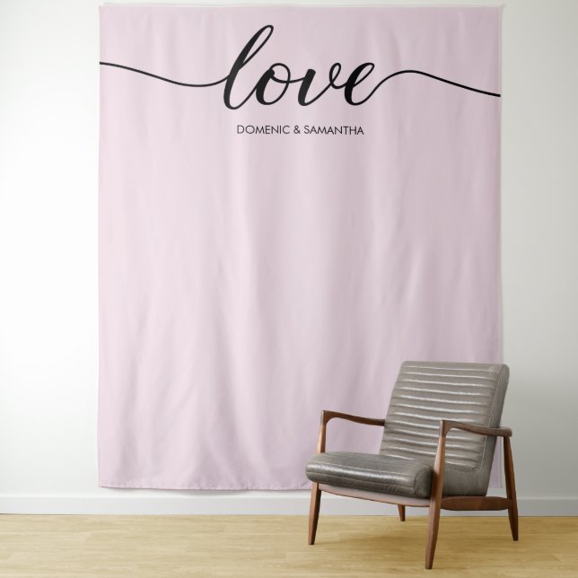 Dusty Rose Elegant Love Script Wedding backdrop Tapestry (In Situ)